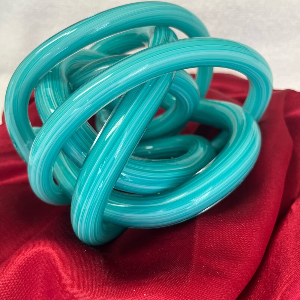 Modern Teal Glass Knot Sculpture